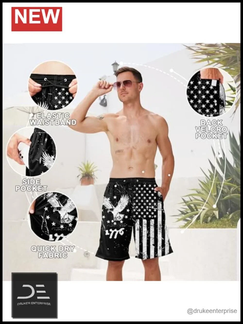 Mens Quick Dry Board Shorts with Mesh Lining UPF 50+